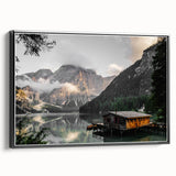 Rustic Mountain Cabin by Lake Wall Art | Farmhouse Decor | Nature Print