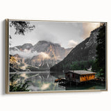 Rustic Mountain Cabin by Lake Wall Art | Farmhouse Decor | Nature Print