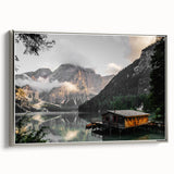 Rustic Mountain Cabin by Lake Wall Art | Farmhouse Decor | Nature Print