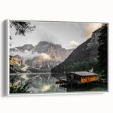 Rustic Mountain Cabin by Lake Wall Art | Farmhouse Decor | Nature Print