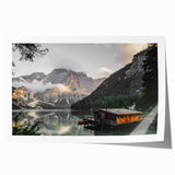 Rustic Mountain Cabin by Lake Wall Art | Farmhouse Decor | Nature Print