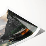 Rustic Mountain Cabin by Lake Wall Art | Farmhouse Decor | Nature Print