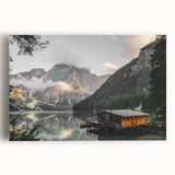 Rustic Mountain Cabin by Lake Wall Art | Farmhouse Decor | Nature Print