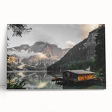Rustic Mountain Cabin by Lake Wall Art | Farmhouse Decor | Nature Print