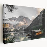 Rustic Mountain Cabin by Lake Wall Art | Farmhouse Decor | Nature Print