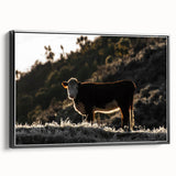 Lone Cow at Dusk Wall Art | Rustic Farmhouse Animal Decor | Nature Print