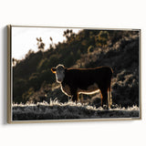 Lone Cow at Dusk Wall Art | Rustic Farmhouse Animal Decor | Nature Print