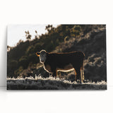 Lone Cow at Dusk Wall Art | Rustic Farmhouse Animal Decor | Nature Print
