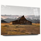 Rustic Barn with Mountain Backdrop | Farmhouse Wall Art | Vintage Landscape