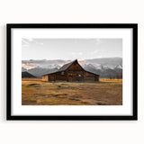 Rustic Barn with Mountain Backdrop | Farmhouse Wall Art | Vintage Landscape