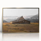 Rustic Barn with Mountain Backdrop | Farmhouse Wall Art | Vintage Landscape