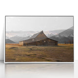 Rustic Barn with Mountain Backdrop | Farmhouse Wall Art | Vintage Landscape