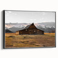 Rustic Barn with Mountain Backdrop | Farmhouse Wall Art | Vintage Landscape