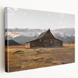 Rustic Barn with Mountain Backdrop | Farmhouse Wall Art | Vintage Landscape