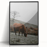 Rustic Wall Art of Highland Cow in Scenic Landscape | Farmhouse Decor