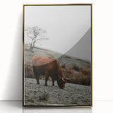 Rustic Wall Art of Highland Cow in Scenic Landscape | Farmhouse Decor