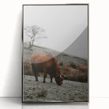 Rustic Wall Art of Highland Cow in Scenic Landscape | Farmhouse Decor