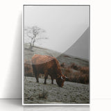 Rustic Wall Art of Highland Cow in Scenic Landscape | Farmhouse Decor