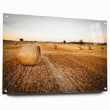 Golden Hay Bales Rustic Wall Art - Farmhouse Country Landscape Decor