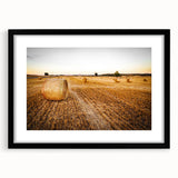 Golden Hay Bales Rustic Wall Art - Farmhouse Country Landscape Decor