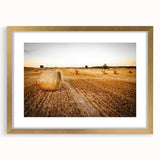 Golden Hay Bales Rustic Wall Art - Farmhouse Country Landscape Decor