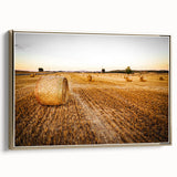 Golden Hay Bales Rustic Wall Art - Farmhouse Country Landscape Decor
