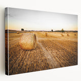 Golden Hay Bales Rustic Wall Art - Farmhouse Country Landscape Decor