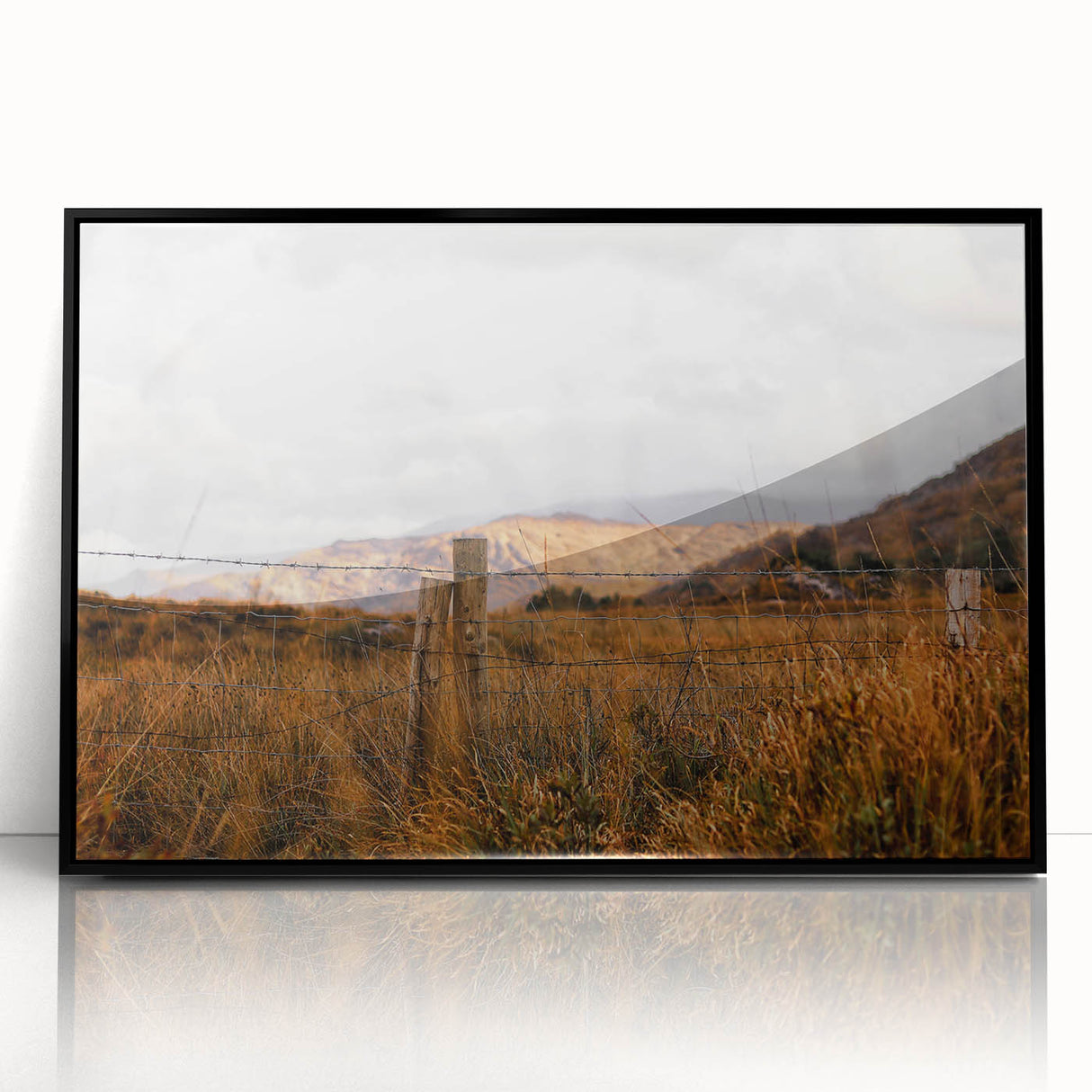 Rustic Fence in Golden Field Wall Art - Farmhouse Country Landscape Decor