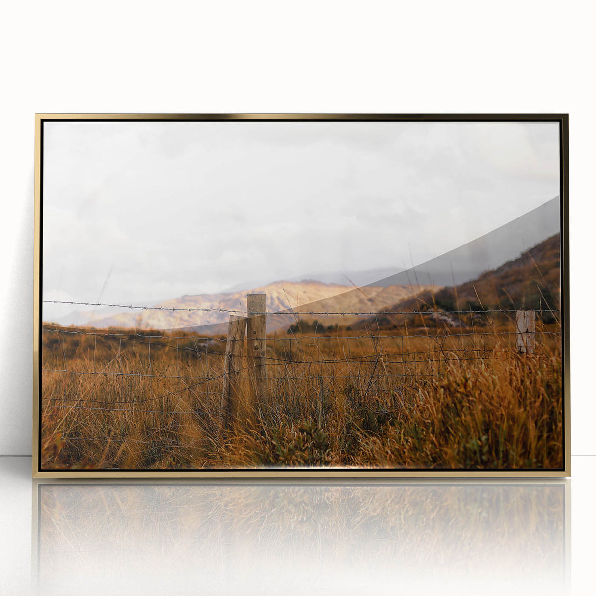 Rustic Fence in Golden Field Wall Art - Farmhouse Country Landscape Decor