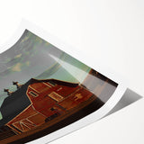 Red Barn at Sunset Rustic Wall Art - Farmhouse Country Decor