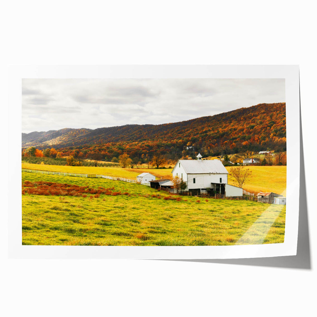Rustic Farmhouse Barn in Autumn - Vintage Wall Art - Rural Landscape Print