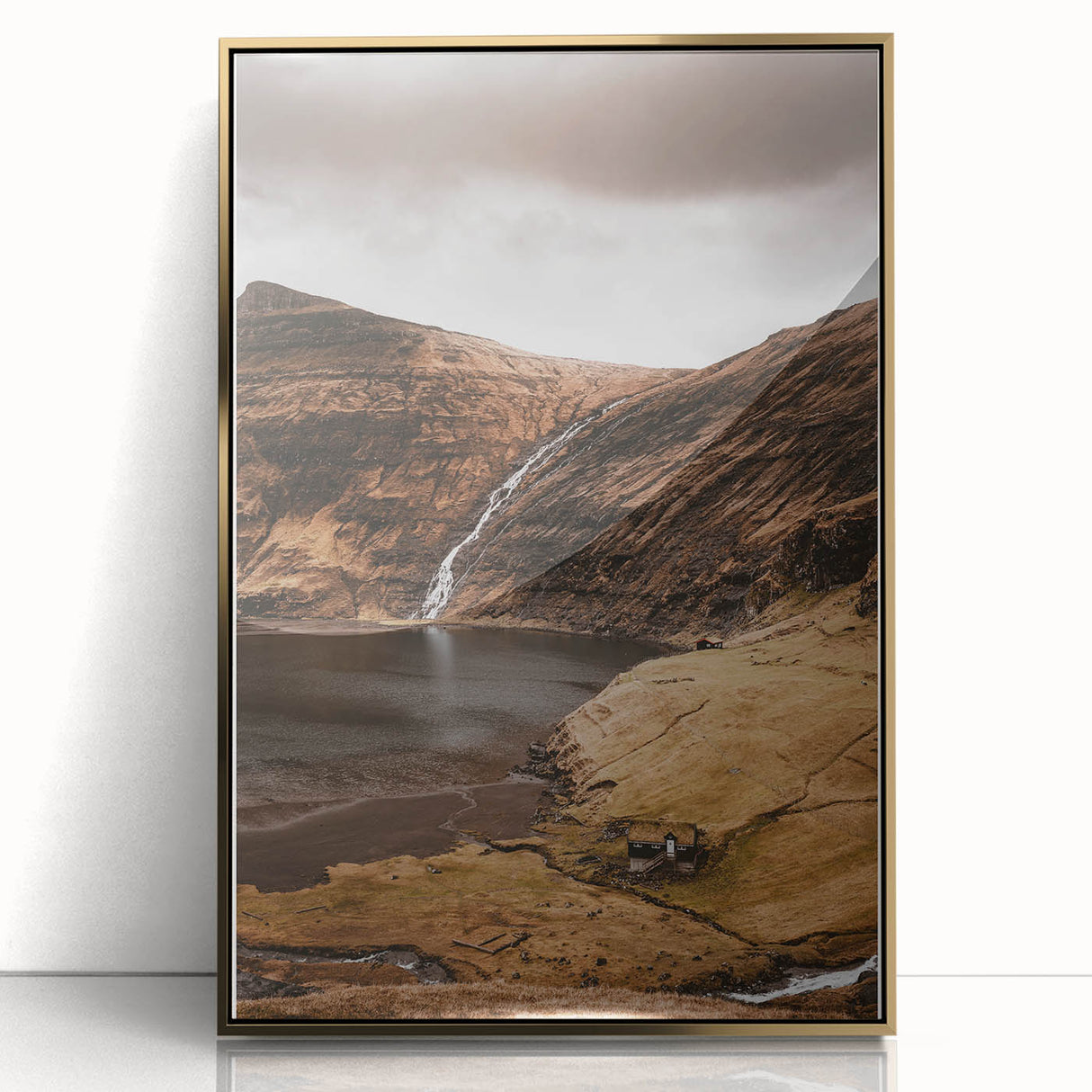 Rustic Wall Art - Mountain Waterfall and Cabin for Farmhouse Decor