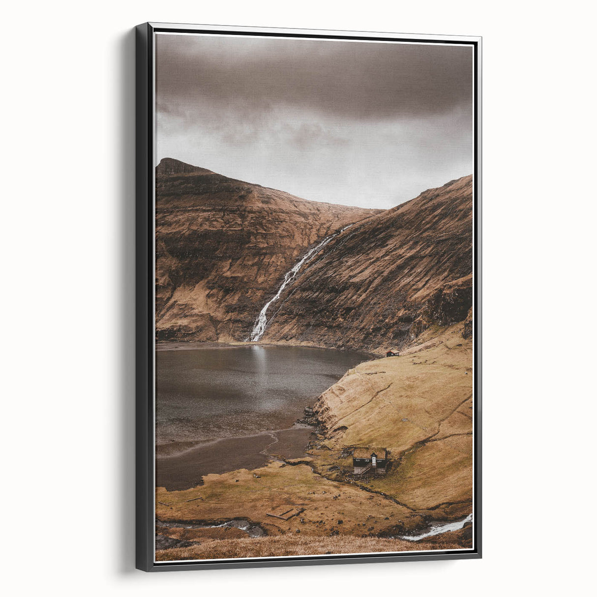 Rustic Wall Art - Mountain Waterfall and Cabin for Farmhouse Decor