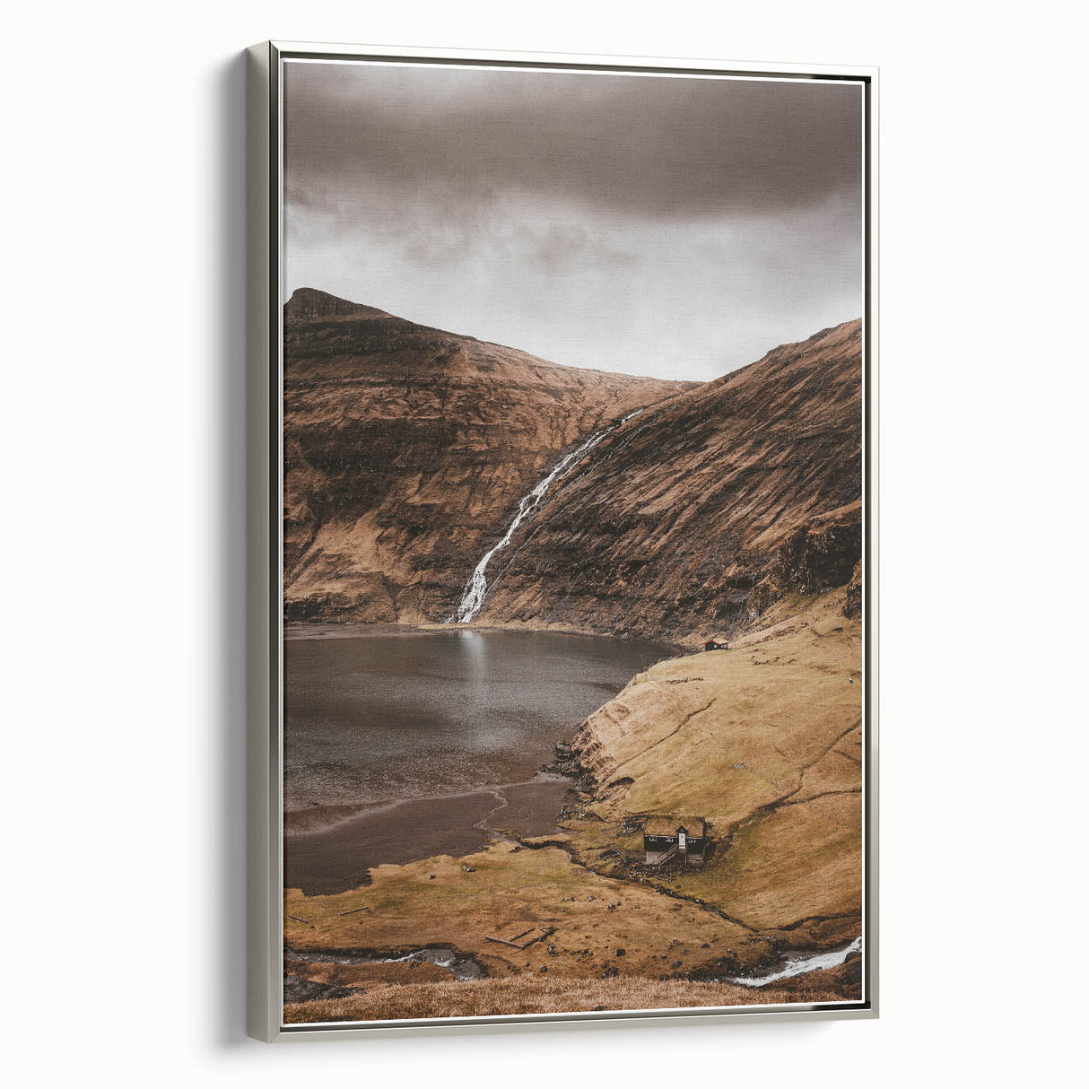 Rustic Wall Art - Mountain Waterfall and Cabin for Farmhouse Decor
