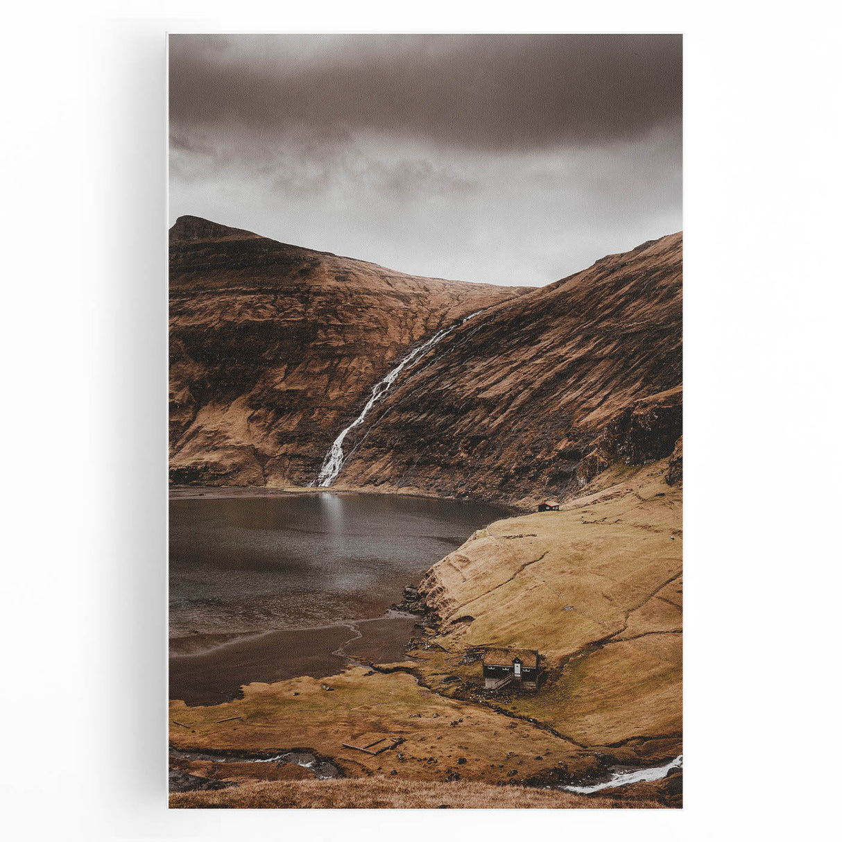Rustic Wall Art - Mountain Waterfall and Cabin for Farmhouse Decor
