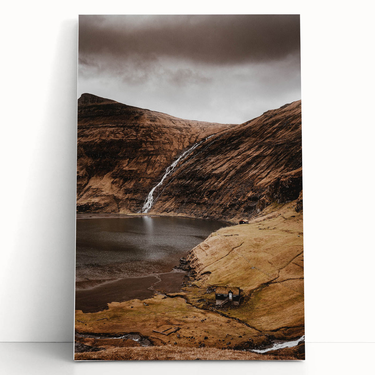 Rustic Wall Art - Mountain Waterfall and Cabin for Farmhouse Decor