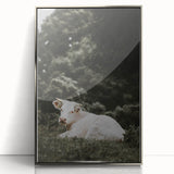 Rustic Cow in Field Wall Art – Farmhouse Animal Nature Scene Decor Print