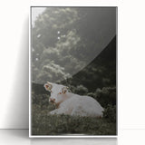 Rustic Cow in Field Wall Art – Farmhouse Animal Nature Scene Decor Print