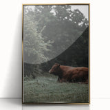 Rustic Cow in Meadow Wall Art – Farmhouse Animal Nature Decor Print