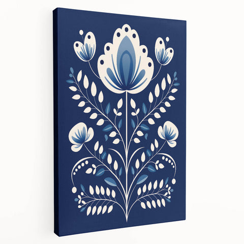 Minimalist Scandinavian Wall Art | Nordic Floral Print in Blue & White