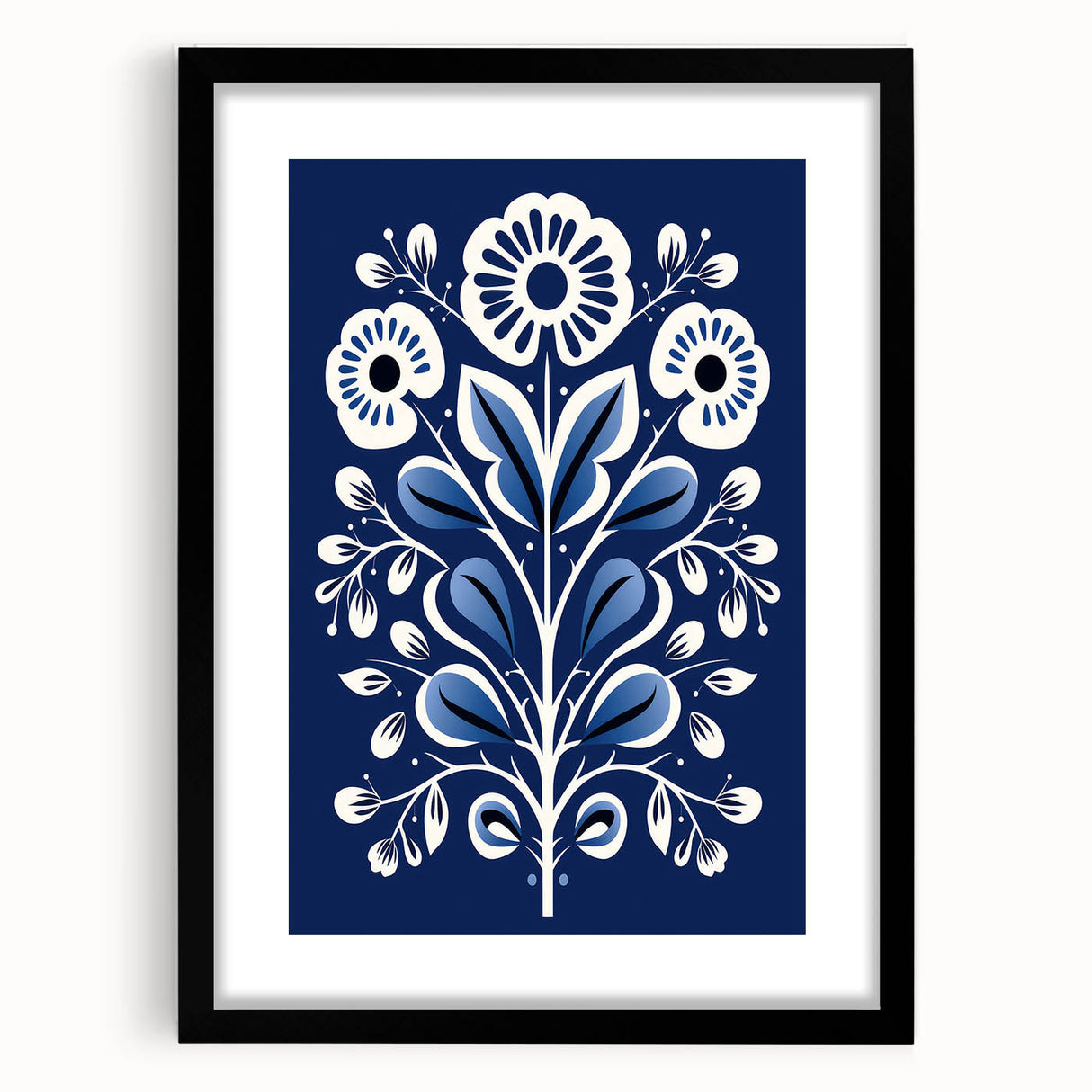 Nordic Minimalist Floral Art | Blue and White Scandinavian Wall Decor