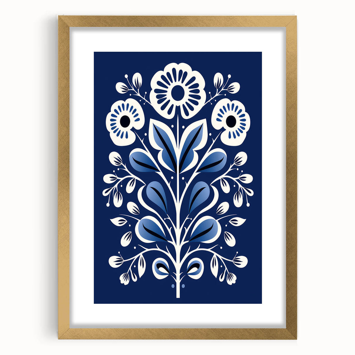Nordic Minimalist Floral Art | Blue and White Scandinavian Wall Decor