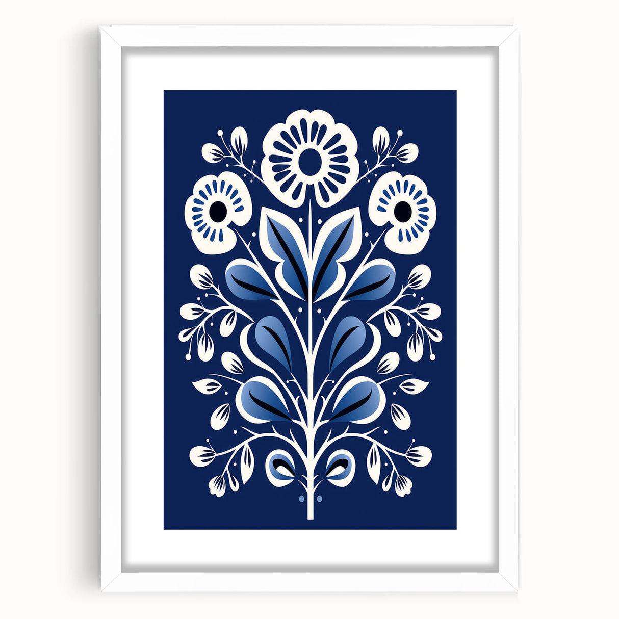 Nordic Minimalist Floral Art | Blue and White Scandinavian Wall Decor