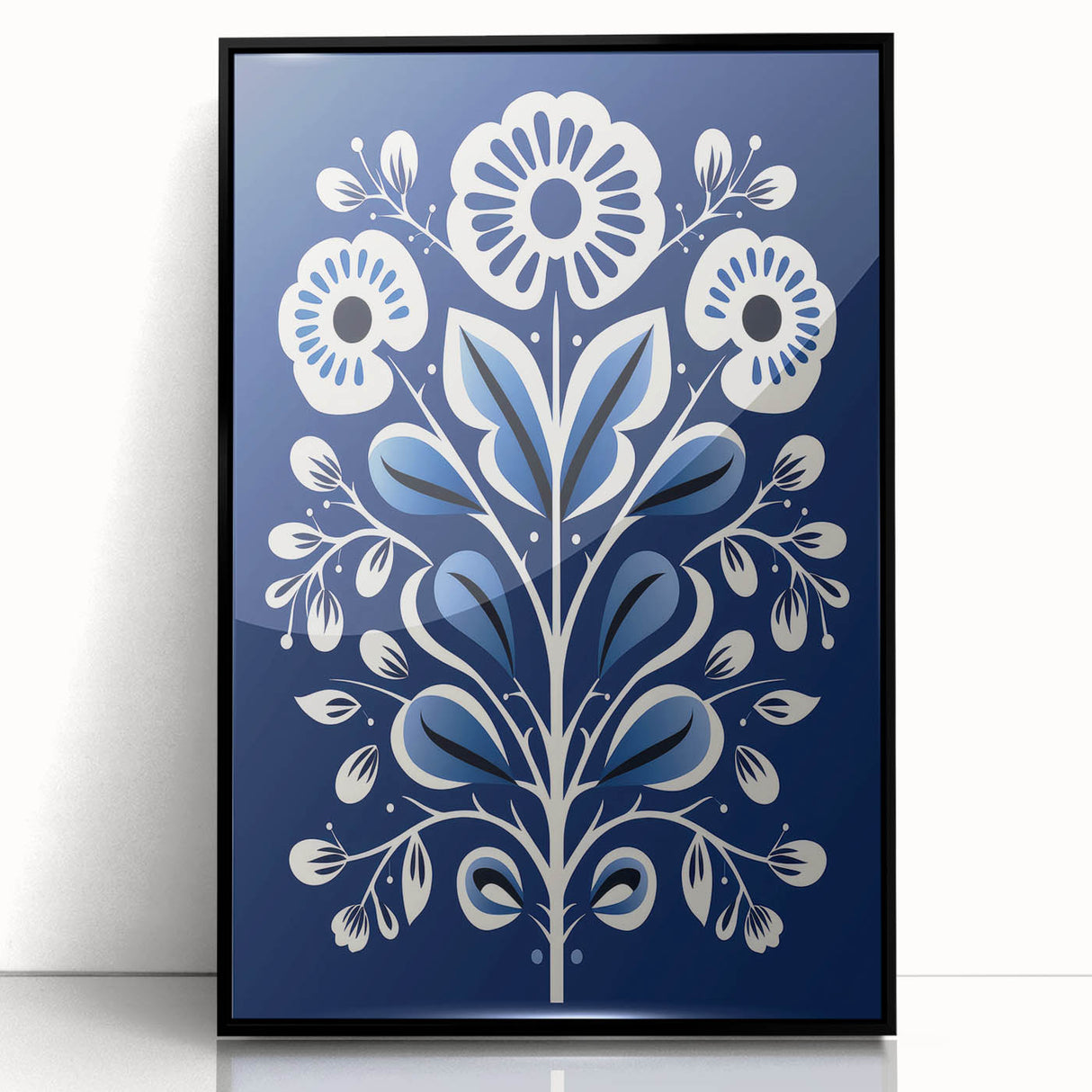Nordic Minimalist Floral Art | Blue and White Scandinavian Wall Decor