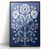 Nordic Minimalist Floral Art | Blue and White Scandinavian Wall Decor