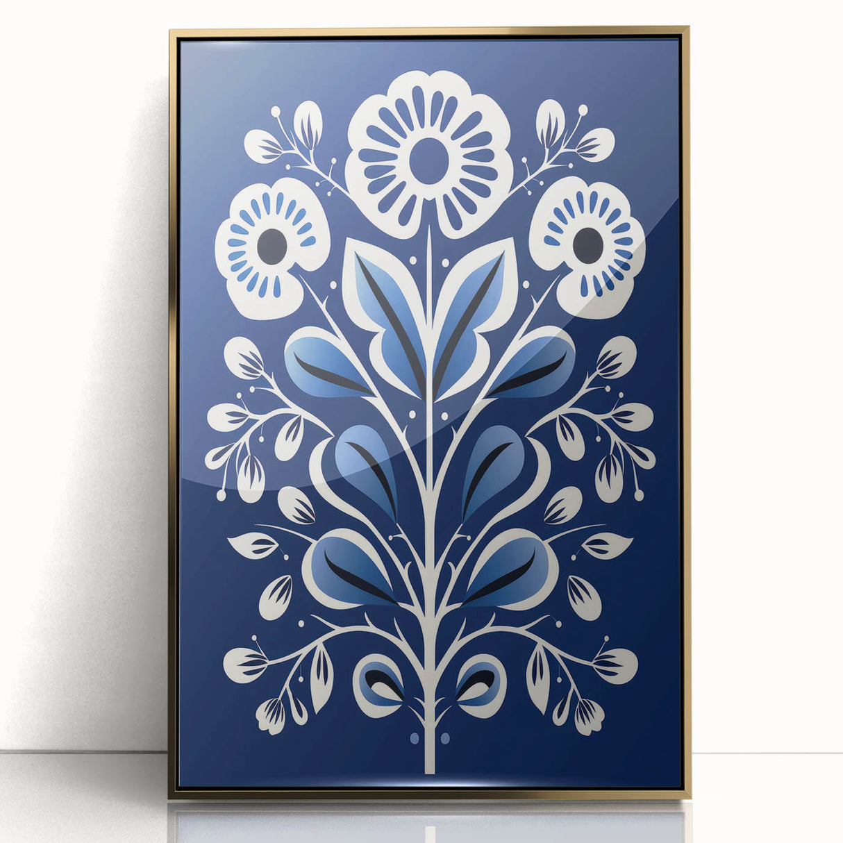 Nordic Minimalist Floral Art | Blue and White Scandinavian Wall Decor