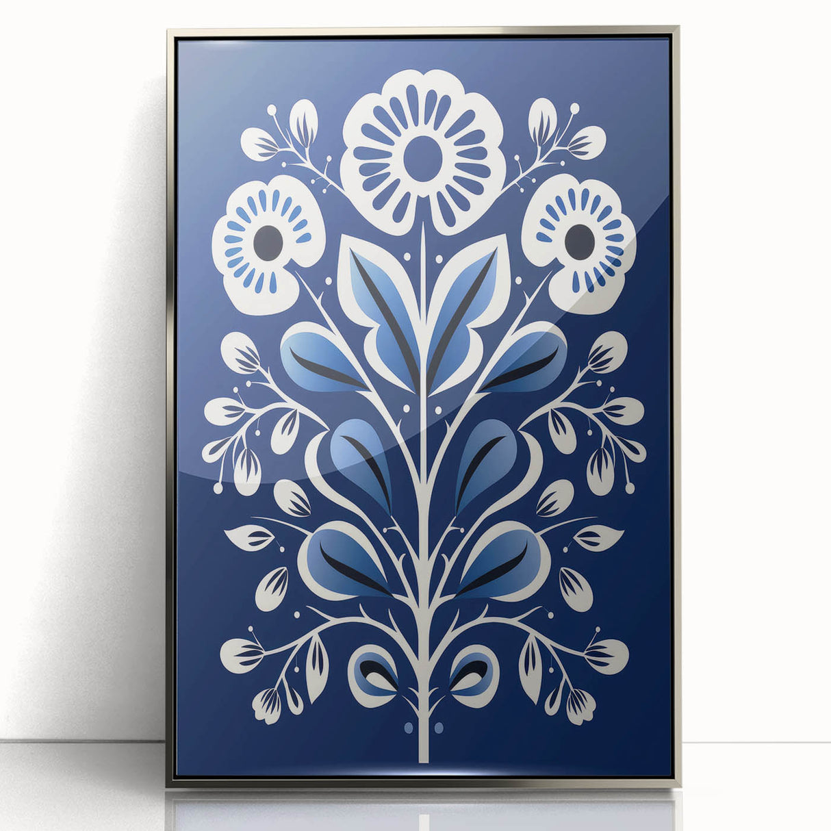 Nordic Minimalist Floral Art | Blue and White Scandinavian Wall Decor