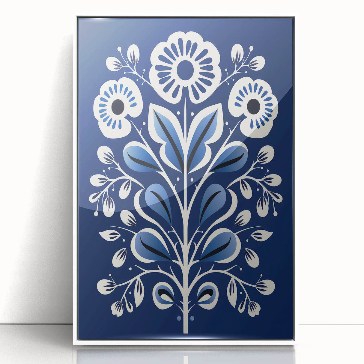 Nordic Minimalist Floral Art | Blue and White Scandinavian Wall Decor
