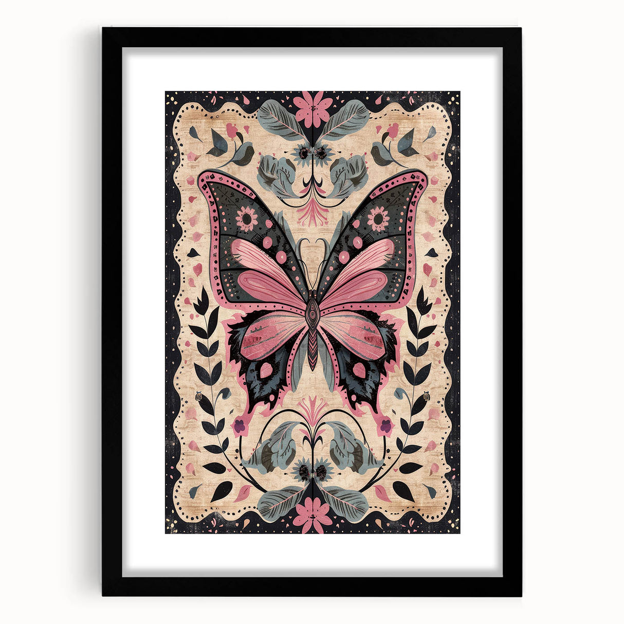 Scandinavian Butterfly Art | Elegant Floral Nordic-Inspired Wall Decor