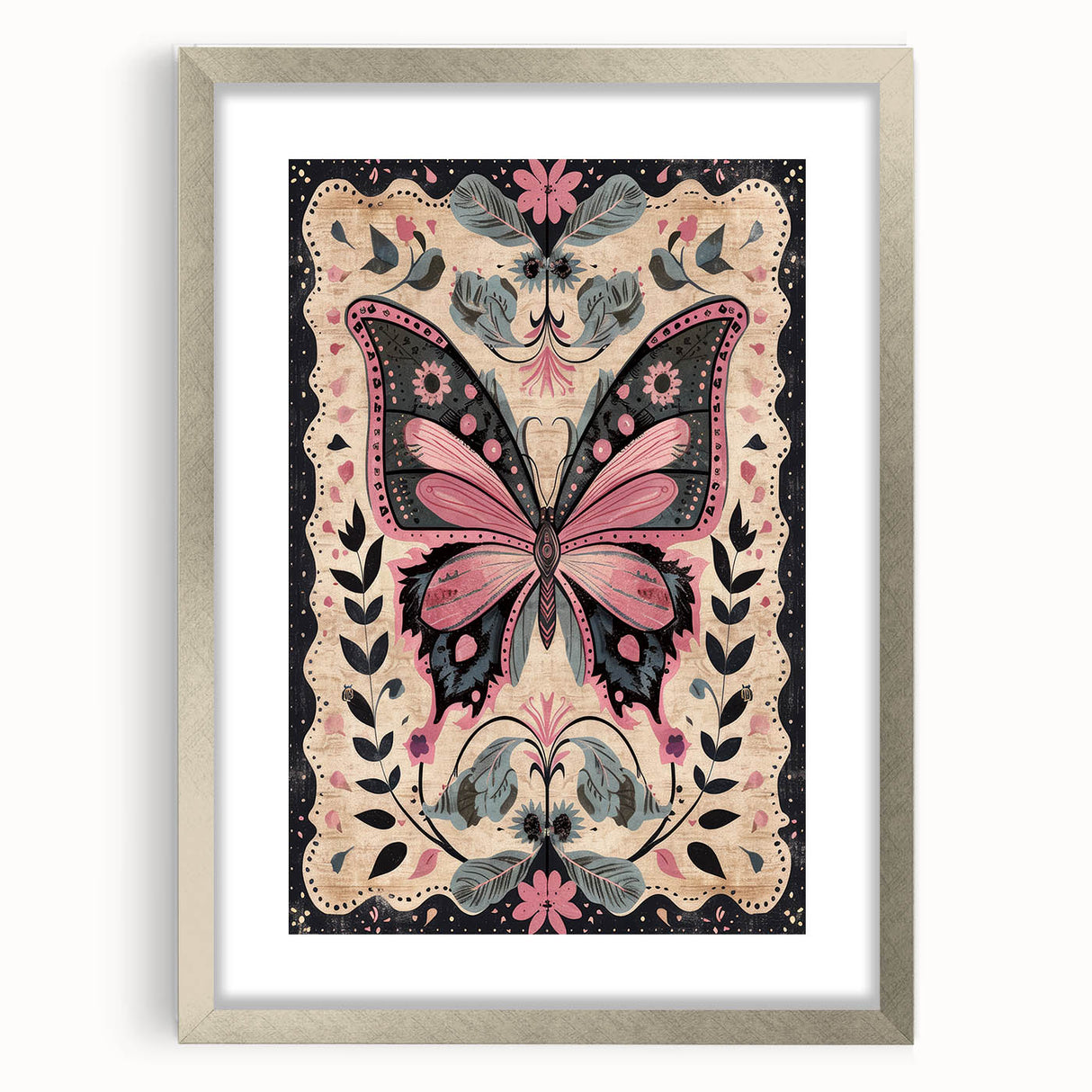 Scandinavian Butterfly Art | Elegant Floral Nordic-Inspired Wall Decor
